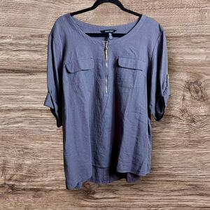 Ellen Tracy Gray linen blend 1/2 sleeve top. XL.